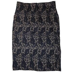 MIKAROSE Brown & Tan Floral Lace Look Pencil Skirt Women's Size S